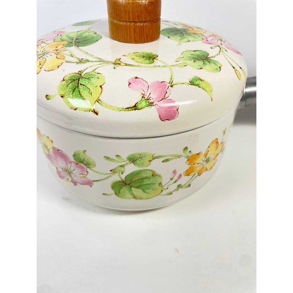 VTG Kobe Japan Floral Saucepan with Lid Wood Knob Cookware Pan Pink Green White - Picture 2 of 8